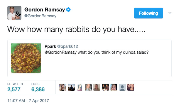 Celebrity Chef Gordon Ramsay Hilariously Roasts His Followers' Meals on Twitter